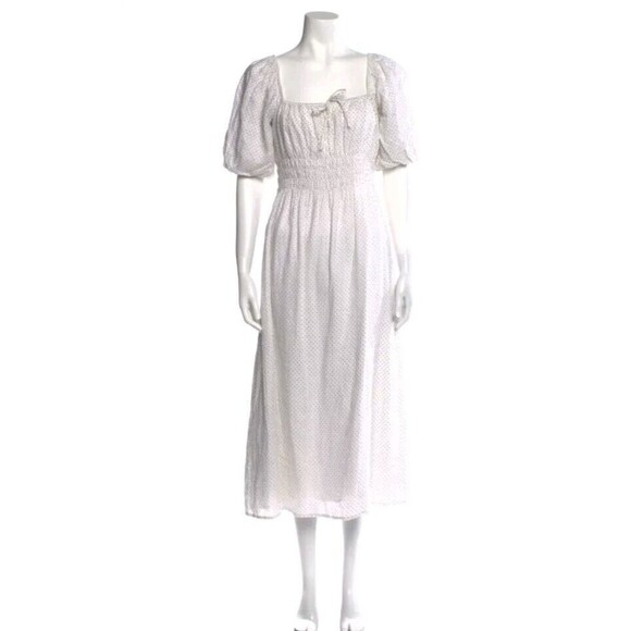 Faithfull the Brand linen White Midi Dress polka dot size 6 - Picture 2 of 14